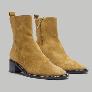 Everlane The City Boot Toasted Almond Suede Tan Ankle Booties with Black Heel
